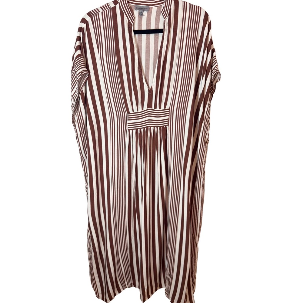 Conditions Apply Brown Cream Striped V-Neck Caftan Midi Dress One Size OS